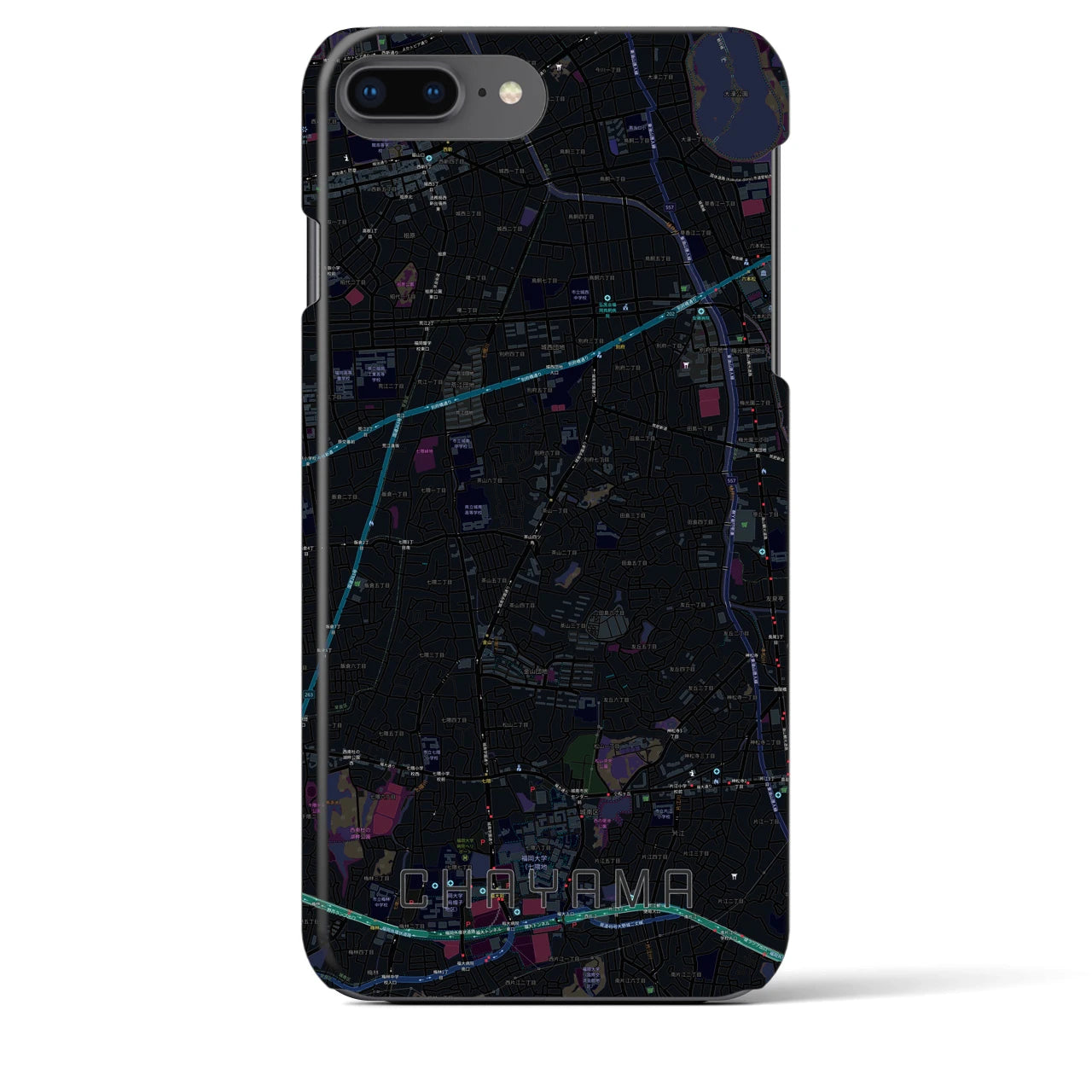 【茶山】地図柄iPhoneケース（バックカバータイプ・ブラック）iPhone 8Plus /7Plus / 6sPlus / 6Plus 用