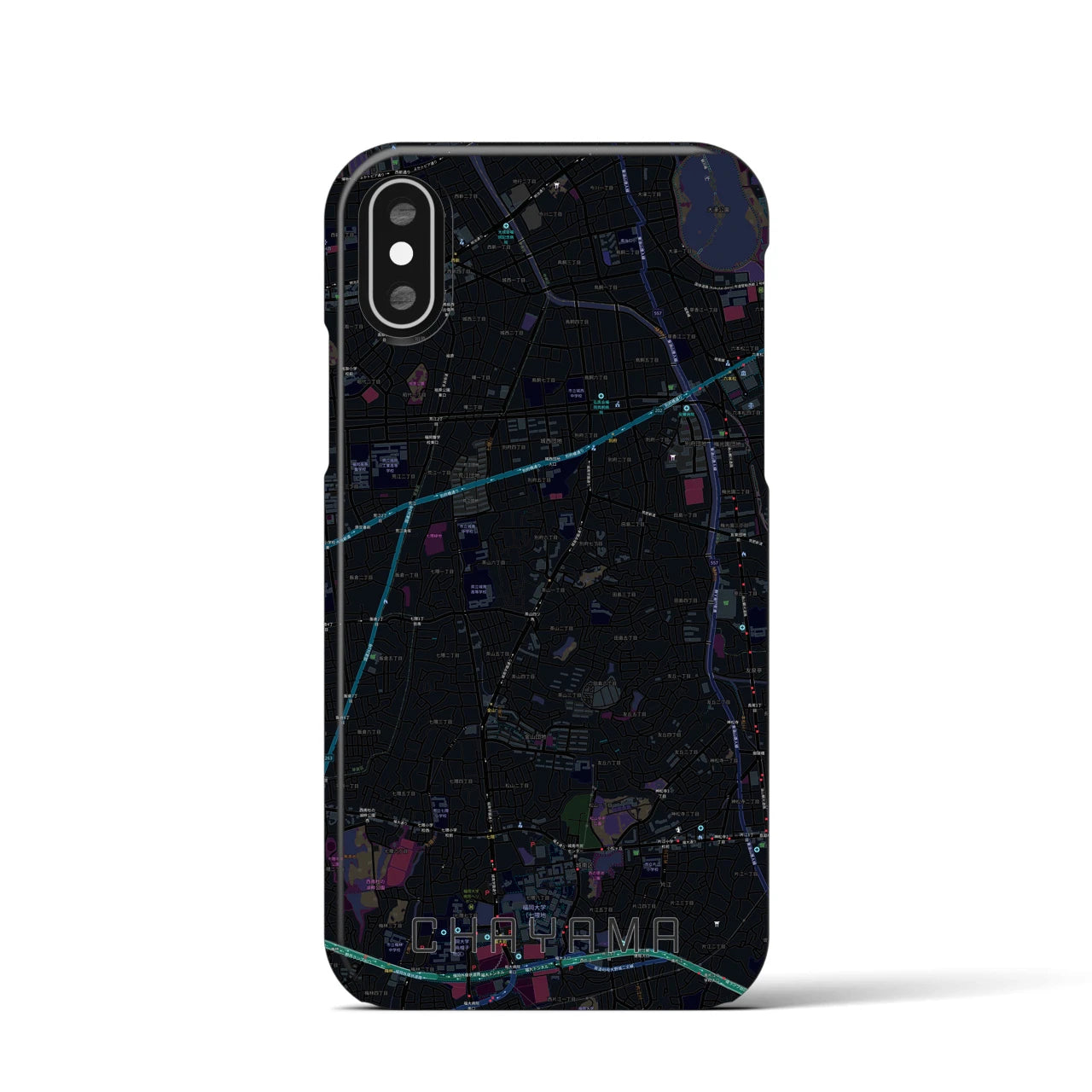 【茶山】地図柄iPhoneケース（バックカバータイプ・ブラック）iPhone XS / X 用