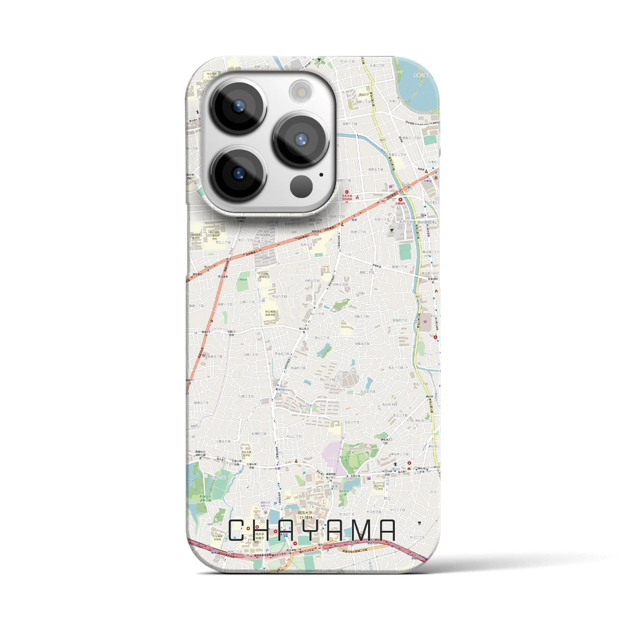 【茶山】地図柄iPhoneケース（バックカバータイプ・ナチュラル）iPhone 14 Pro 用
