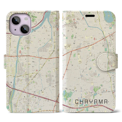 【茶山（福岡県）】地図柄iPhoneケース（手帳タイプ）ナチュラル・iPhone 14 用