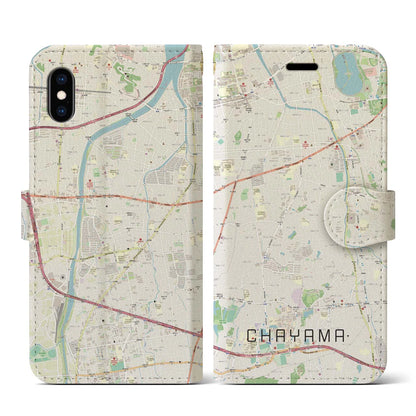 【茶山（福岡県）】地図柄iPhoneケース（手帳タイプ）ナチュラル・iPhone XS / X 用