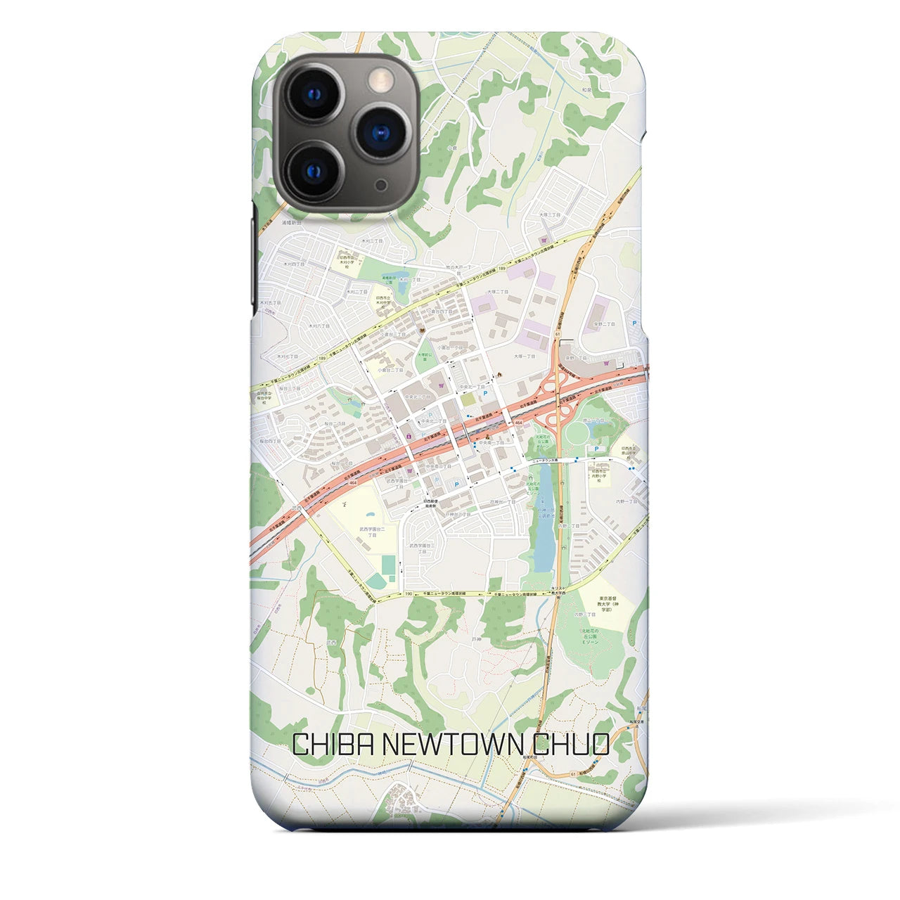 【千葉ニュータウン中央】地図柄iPhoneケース（バックカバータイプ・ナチュラル）iPhone 11 Pro Max 用