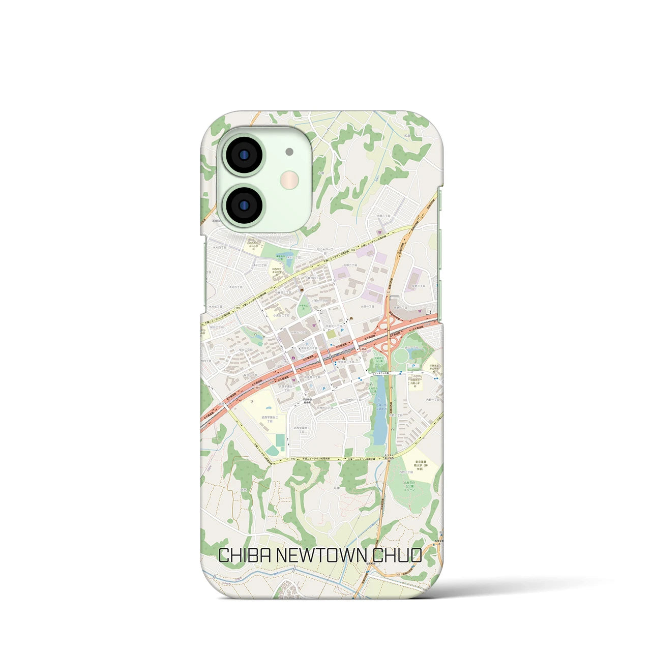 【千葉ニュータウン中央】地図柄iPhoneケース（バックカバータイプ・ナチュラル）iPhone 12 mini 用