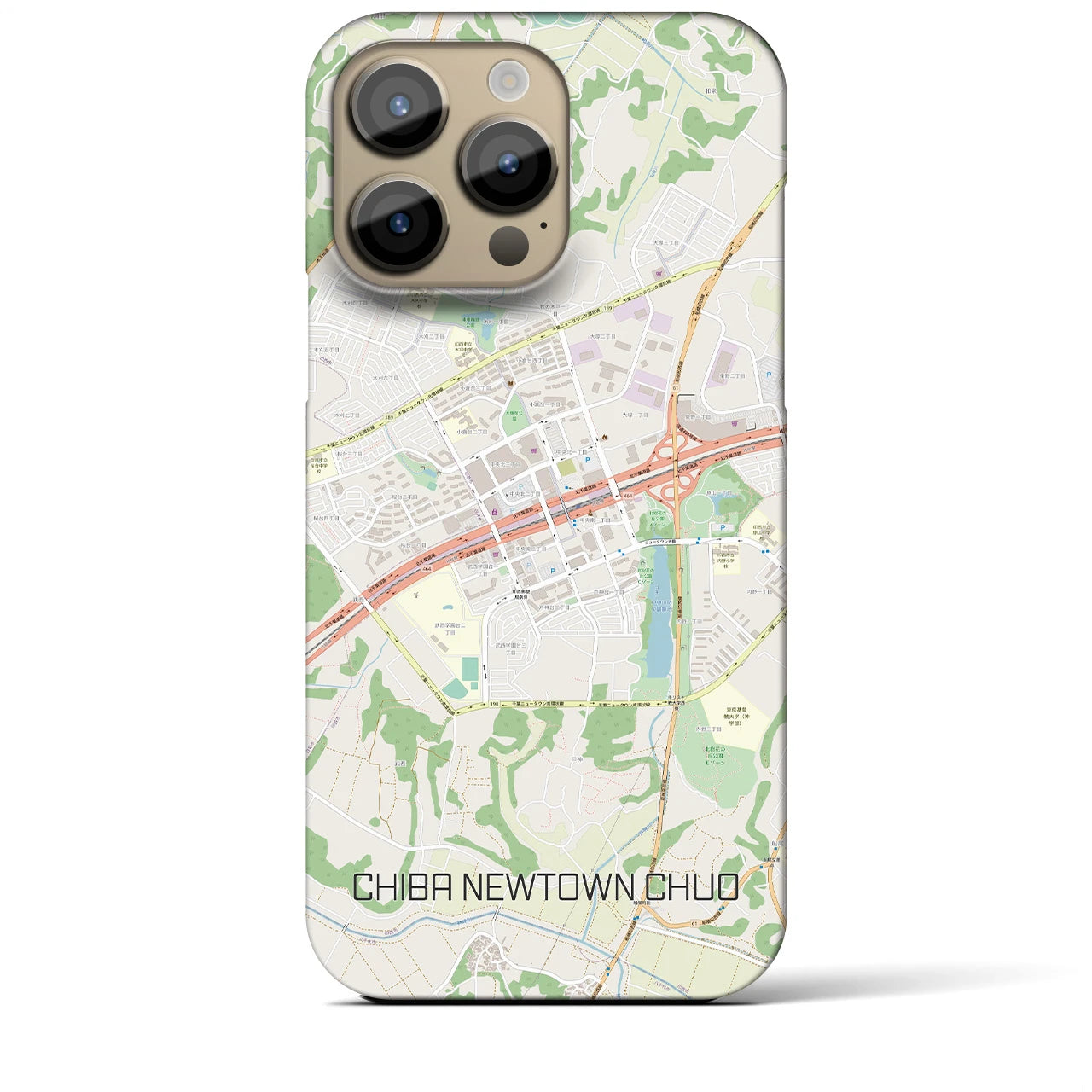 【千葉ニュータウン中央】地図柄iPhoneケース（バックカバータイプ・ナチュラル）iPhone 14 Pro Max 用