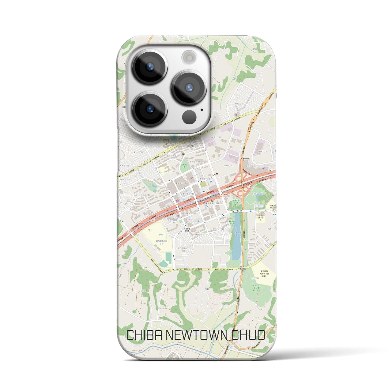 【千葉ニュータウン中央】地図柄iPhoneケース（バックカバータイプ・ナチュラル）iPhone 14 Pro 用