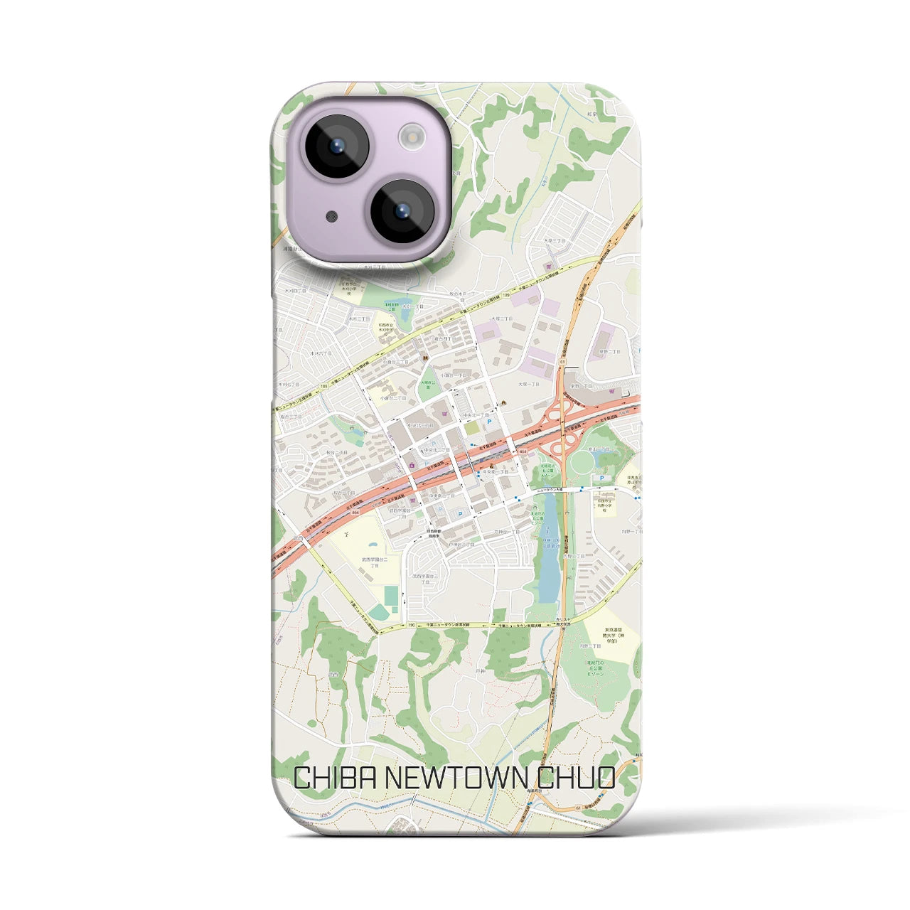 【千葉ニュータウン中央】地図柄iPhoneケース（バックカバータイプ・ナチュラル）iPhone 14 用
