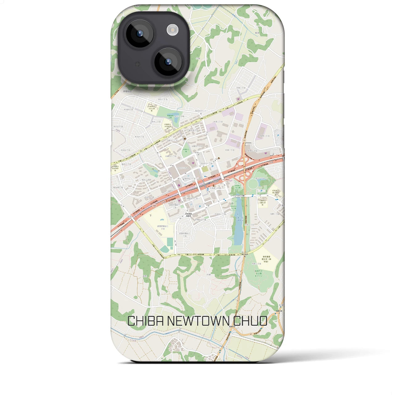 【千葉ニュータウン中央】地図柄iPhoneケース（バックカバータイプ・ナチュラル）iPhone 14 Plus 用