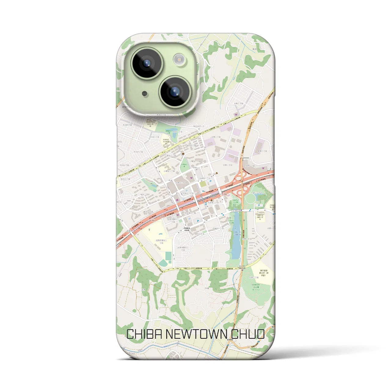 【千葉ニュータウン中央】地図柄iPhoneケース（バックカバータイプ・ナチュラル）iPhone 15 用