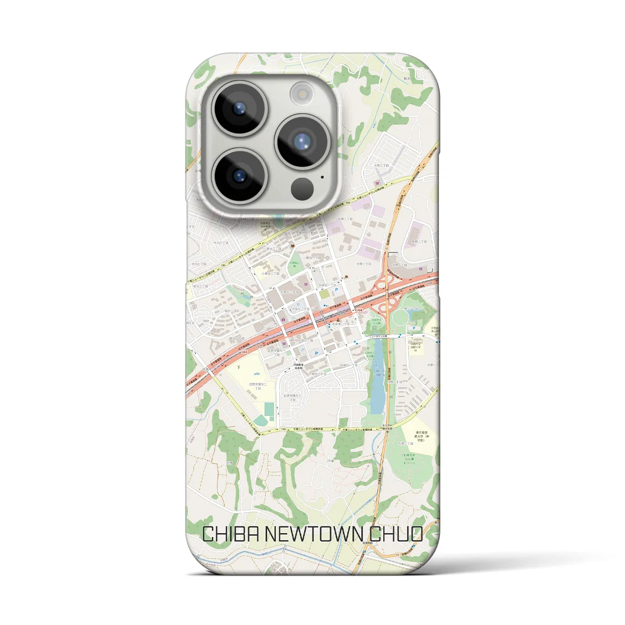 【千葉ニュータウン中央】地図柄iPhoneケース（バックカバータイプ・ナチュラル）iPhone 15 Pro 用