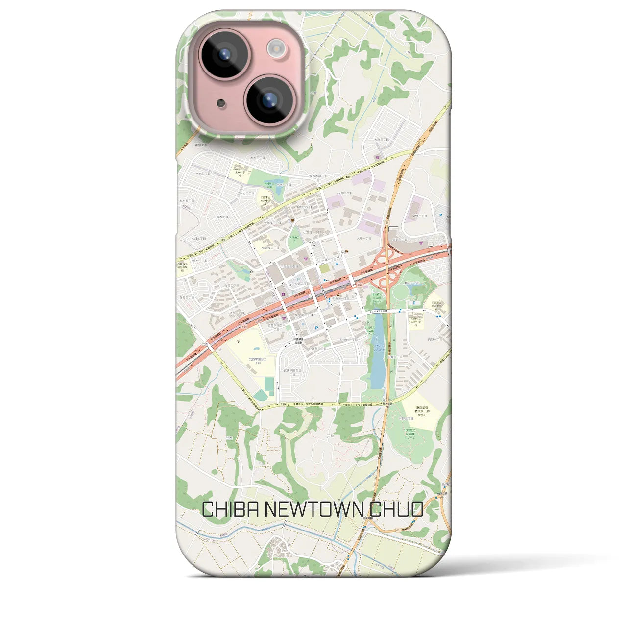 【千葉ニュータウン中央】地図柄iPhoneケース（バックカバータイプ・ナチュラル）iPhone 15 Plus 用
