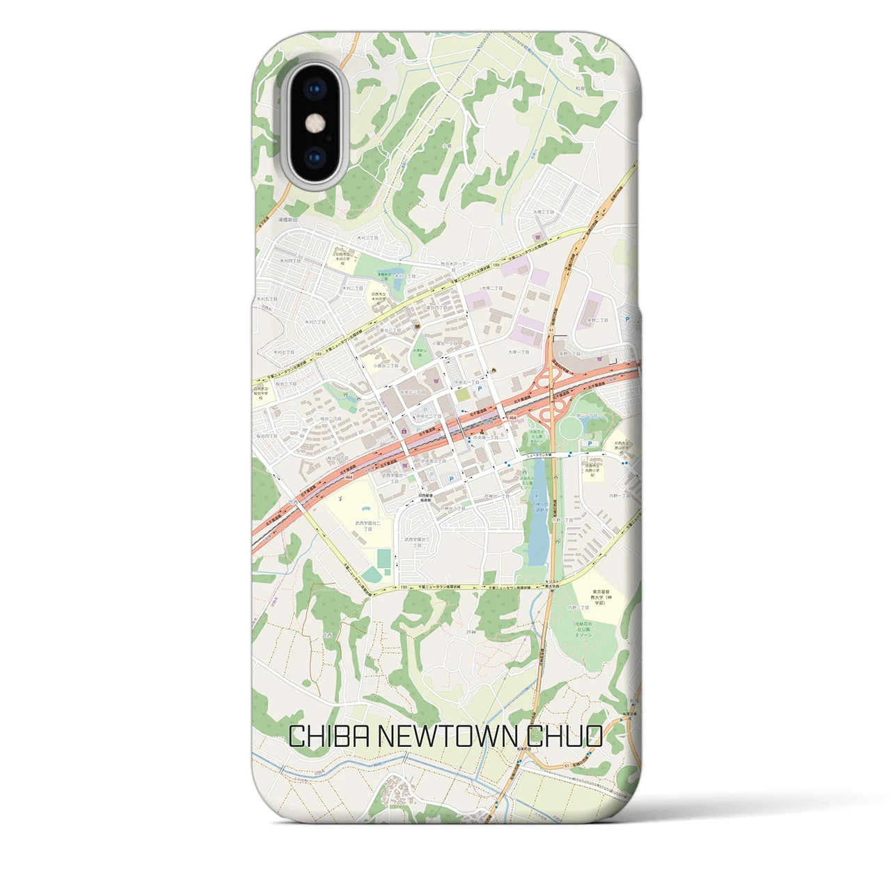 【千葉ニュータウン中央】地図柄iPhoneケース（バックカバータイプ・ナチュラル）iPhone XS Max 用