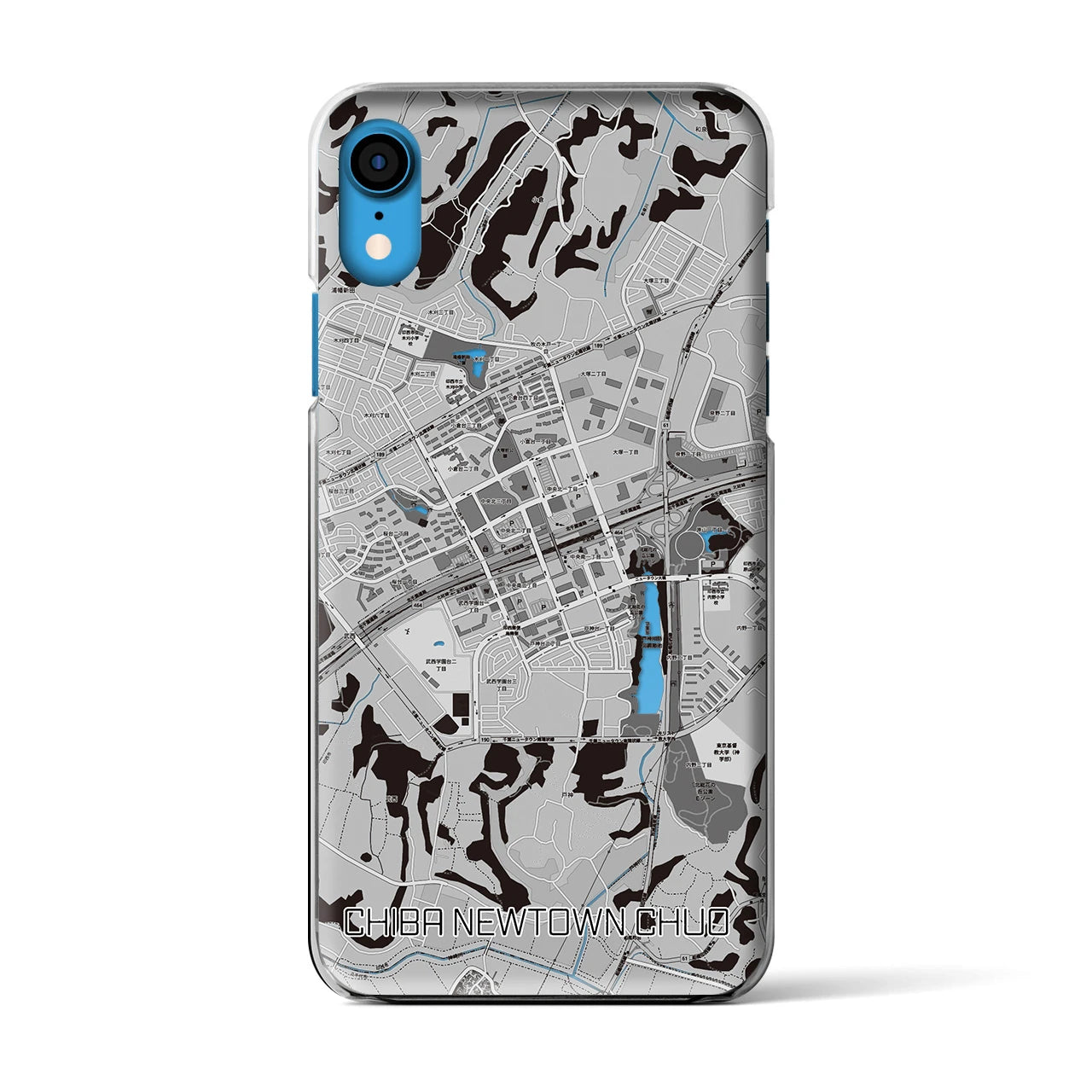 【千葉ニュータウン中央】地図柄iPhoneケース（クリアタイプ・モノトーン）iPhone XR 用