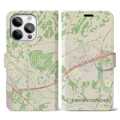 【千葉ニュータウン中央（千葉県）】地図柄iPhoneケース（手帳タイプ）ナチュラル・iPhone 14 Pro 用