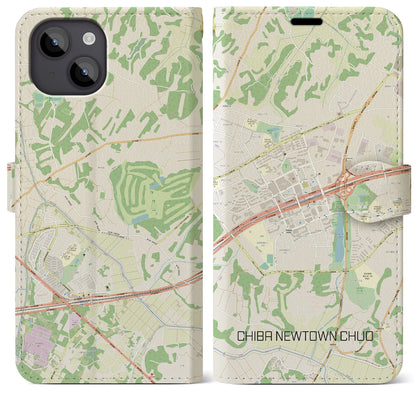 【千葉ニュータウン中央（千葉県）】地図柄iPhoneケース（手帳タイプ）ナチュラル・iPhone 14 Plus 用