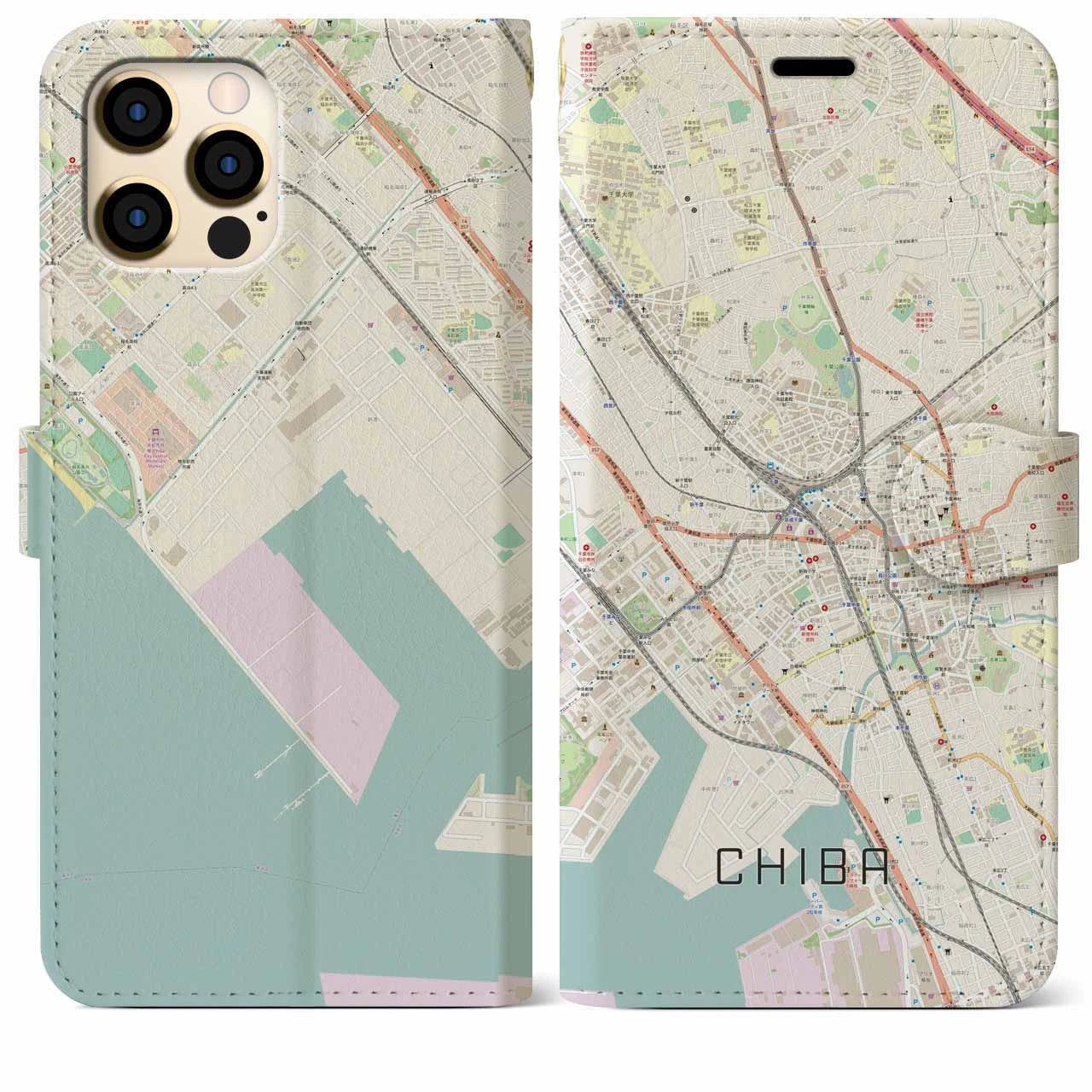 【千葉】地図柄iPhoneケース（手帳両面タイプ・ナチュラル）iPhone 12 Pro Max 用