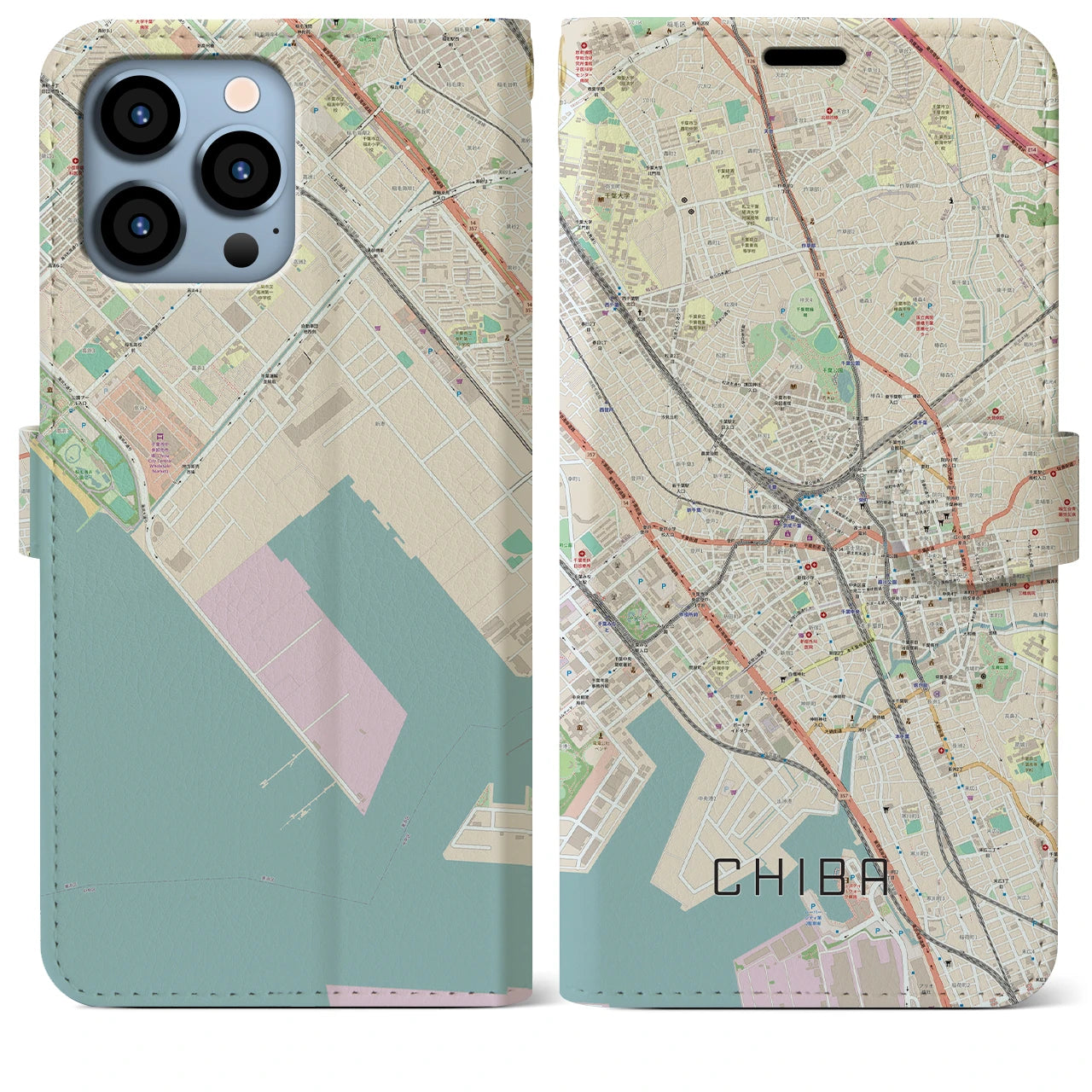 【千葉】地図柄iPhoneケース（手帳両面タイプ・ナチュラル）iPhone 13 Pro Max 用