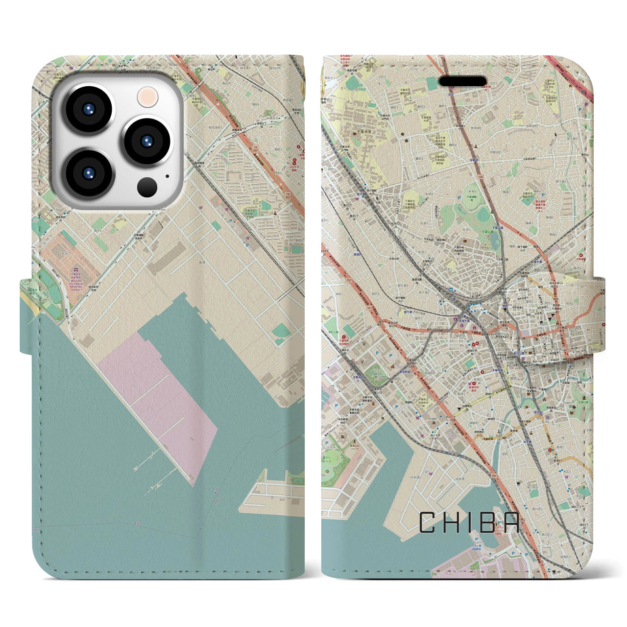 【千葉】地図柄iPhoneケース（手帳両面タイプ・ナチュラル）iPhone 13 Pro 用