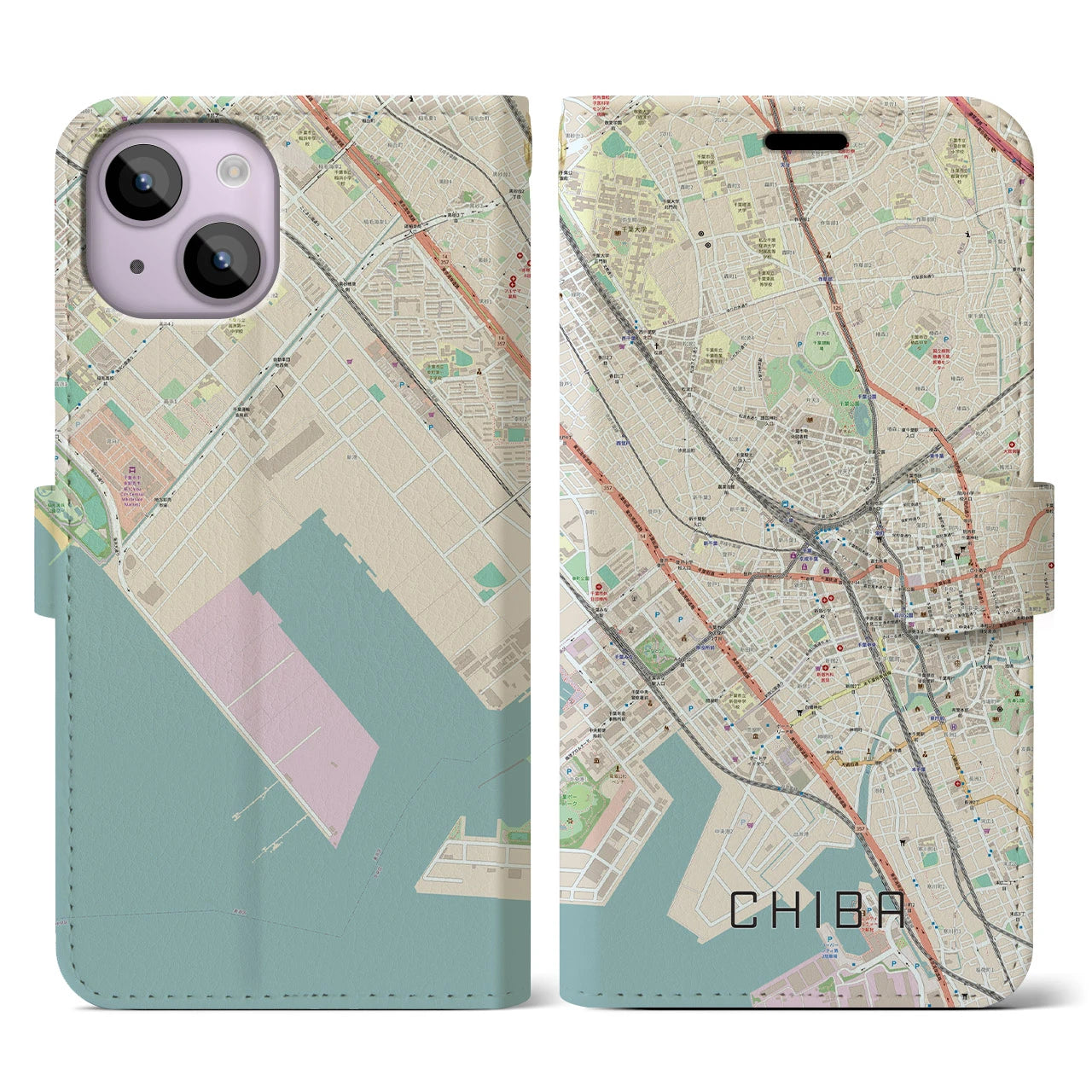 【千葉】地図柄iPhoneケース（手帳両面タイプ・ナチュラル）iPhone 14 用