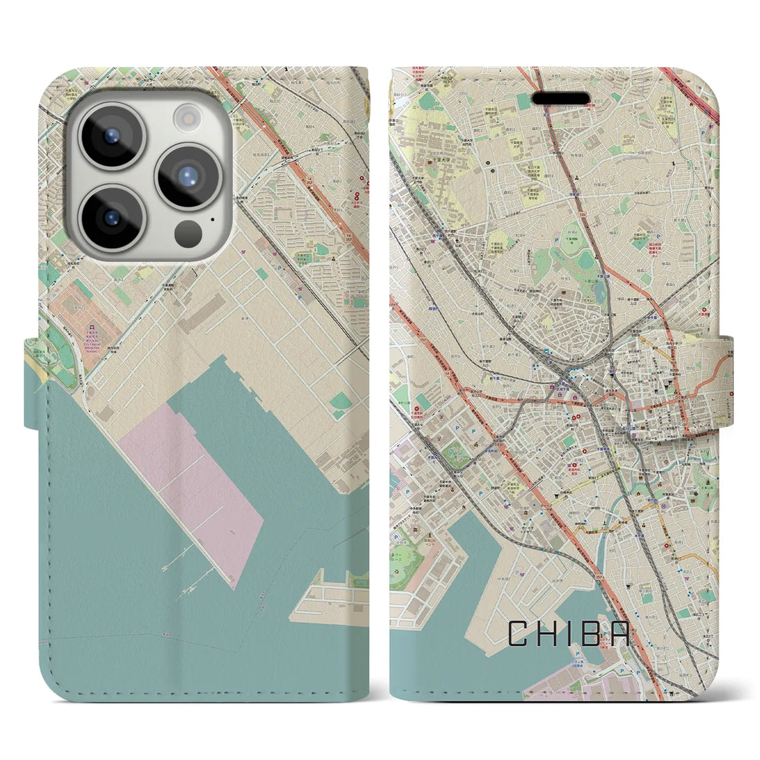 【千葉】地図柄iPhoneケース（手帳両面タイプ・ナチュラル）iPhone 15 Pro 用