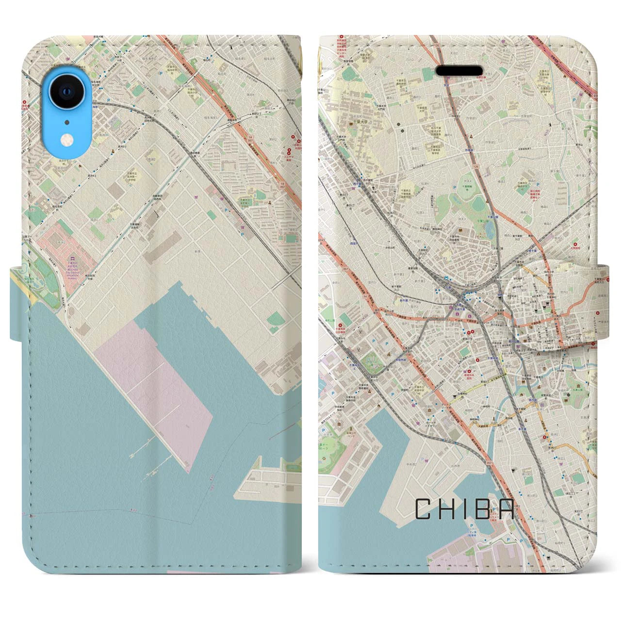 【千葉】地図柄iPhoneケース（手帳両面タイプ・ナチュラル）iPhone XR 用