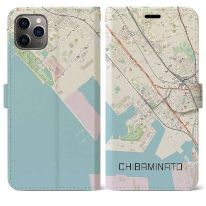 【千葉みなと（千葉県）】地図柄iPhoneケース（手帳タイプ）ナチュラル・iPhone 11 Pro Max 用