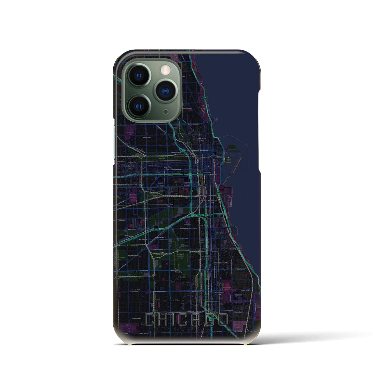 【シカゴ】地図柄iPhoneケース（バックカバータイプ・ブラック）iPhone 11 Pro 用