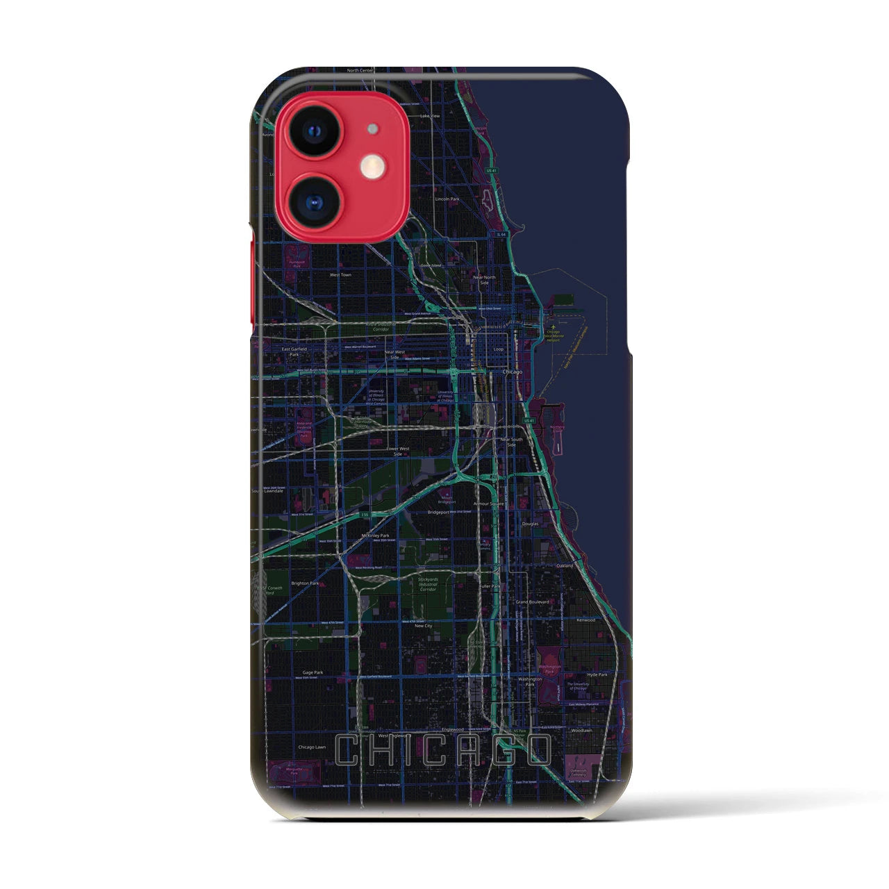 【シカゴ】地図柄iPhoneケース（バックカバータイプ・ブラック）iPhone 11 用