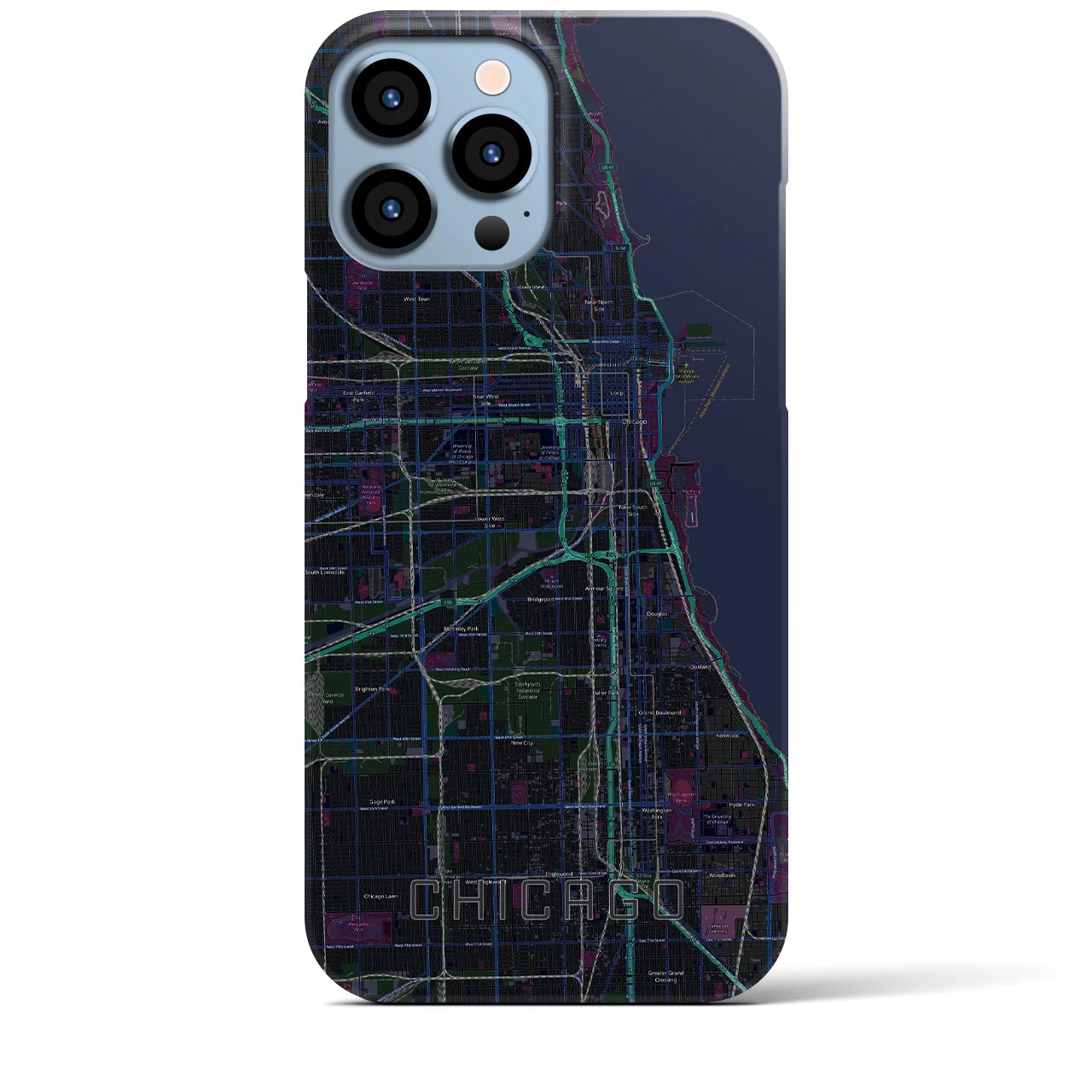 【シカゴ】地図柄iPhoneケース（バックカバータイプ・ブラック）iPhone 13 Pro Max 用