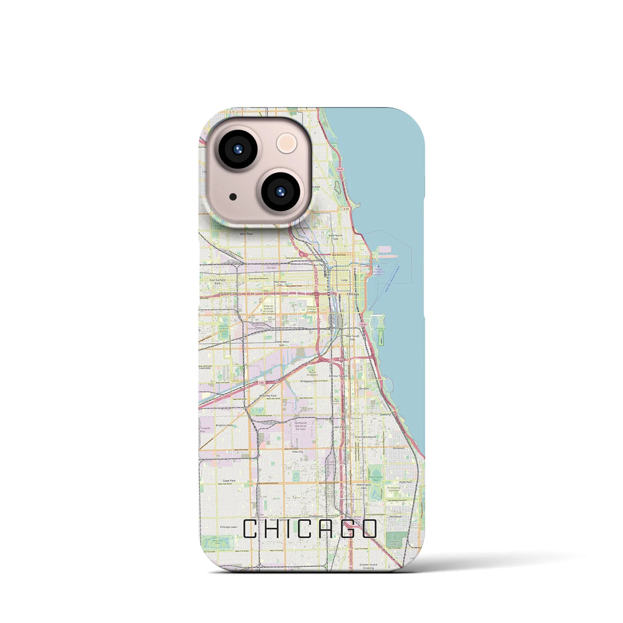 【シカゴ】地図柄iPhoneケース（バックカバータイプ・ナチュラル）iPhone 13 mini 用