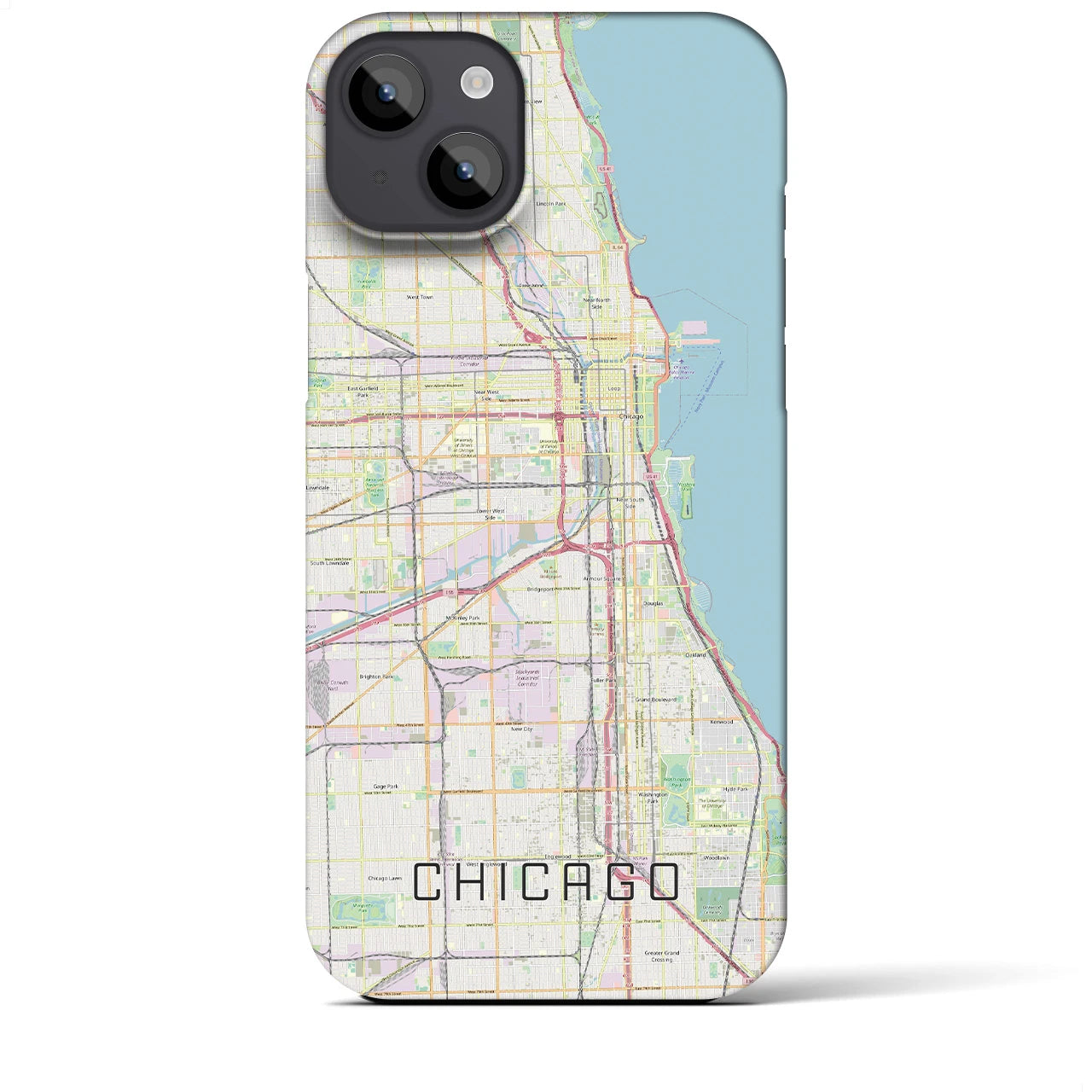 【シカゴ】地図柄iPhoneケース（バックカバータイプ・ナチュラル）iPhone 14 Plus 用