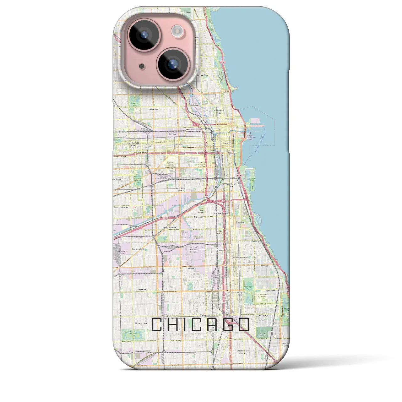 【シカゴ】地図柄iPhoneケース（バックカバータイプ・ナチュラル）iPhone 15 Plus 用