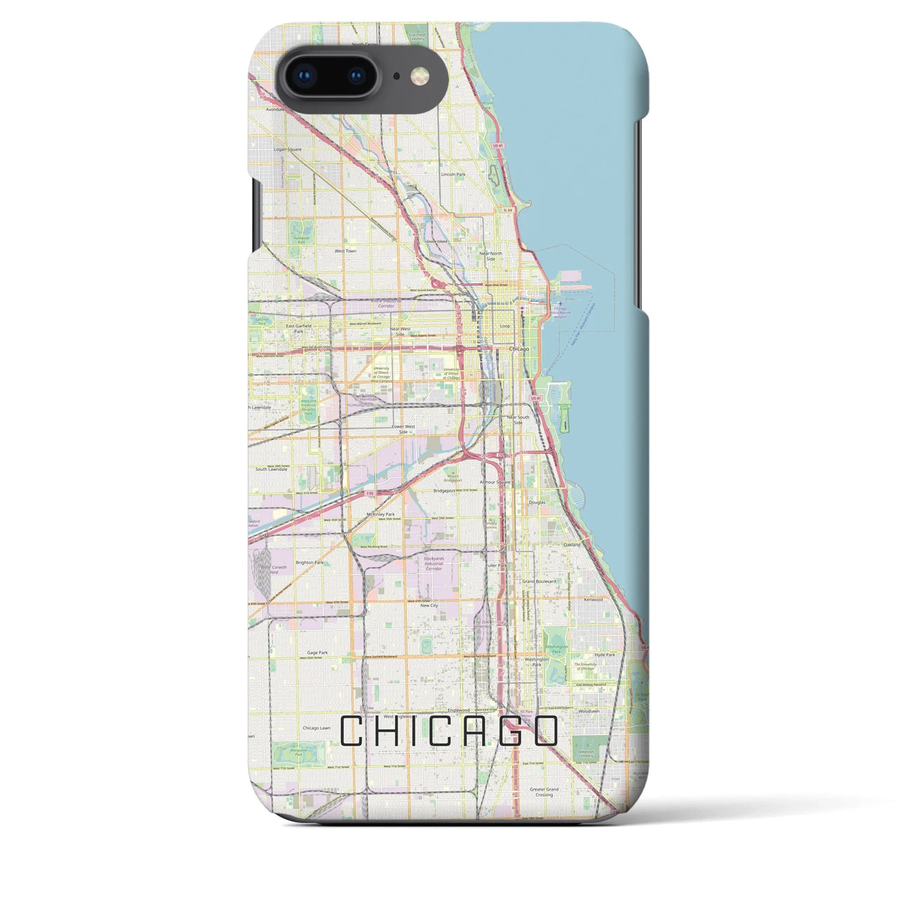 【シカゴ】地図柄iPhoneケース（バックカバータイプ・ナチュラル）iPhone 8Plus /7Plus / 6sPlus / 6Plus 用