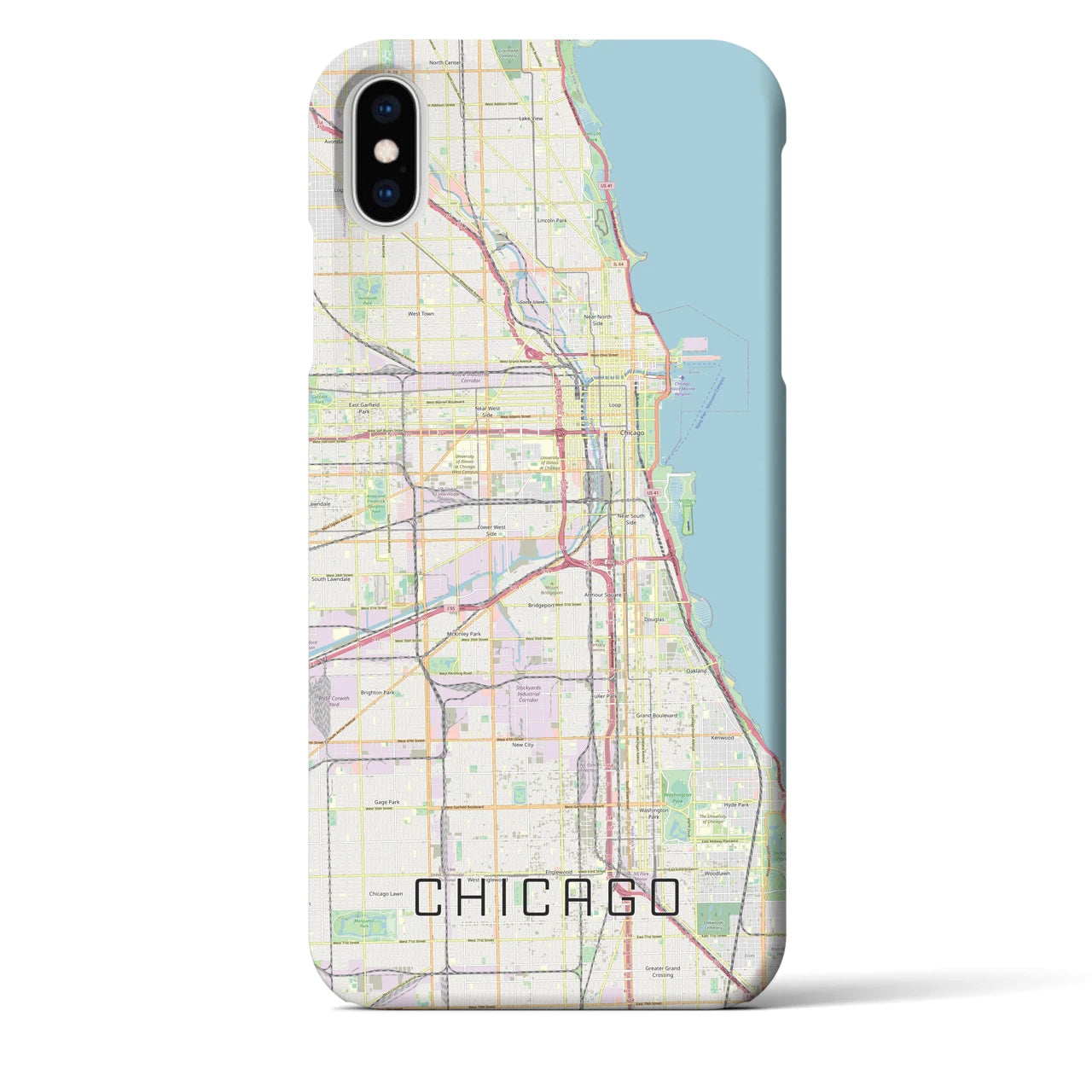 【シカゴ】地図柄iPhoneケース（バックカバータイプ・ナチュラル）iPhone XS Max 用