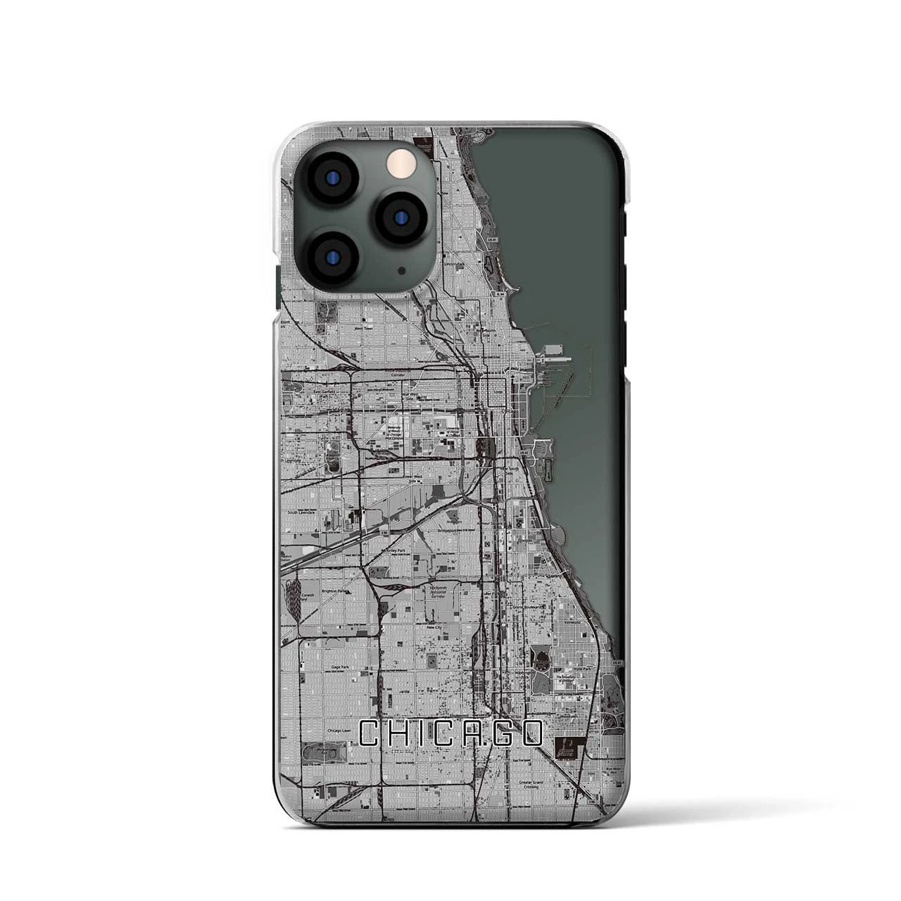 【シカゴ】地図柄iPhoneケース（クリアタイプ・モノトーン）iPhone 11 Pro 用