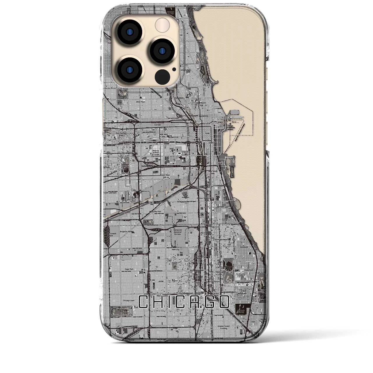 【シカゴ】地図柄iPhoneケース（クリアタイプ・モノトーン）iPhone 12 Pro Max 用