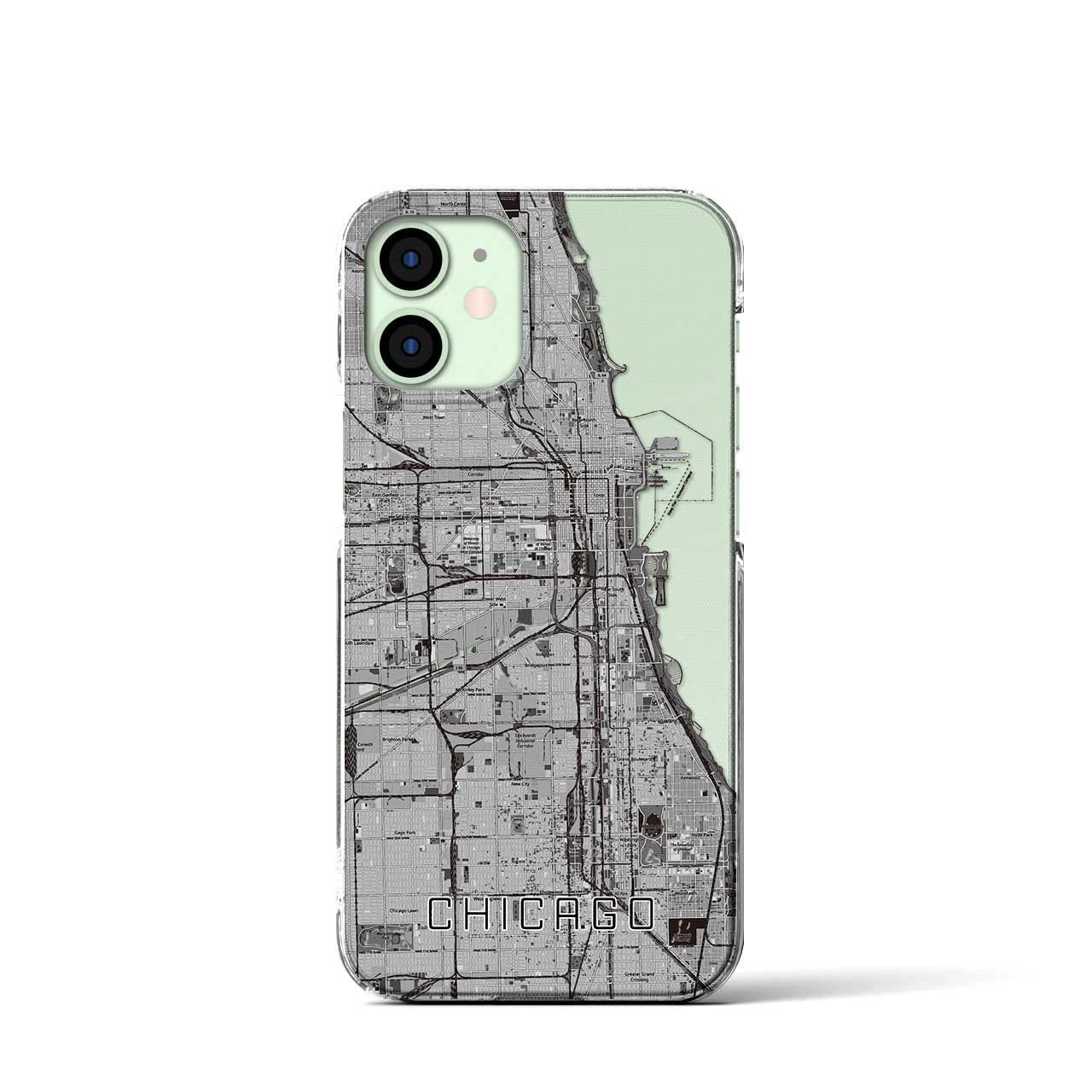 【シカゴ】地図柄iPhoneケース（クリアタイプ・モノトーン）iPhone 12 mini 用