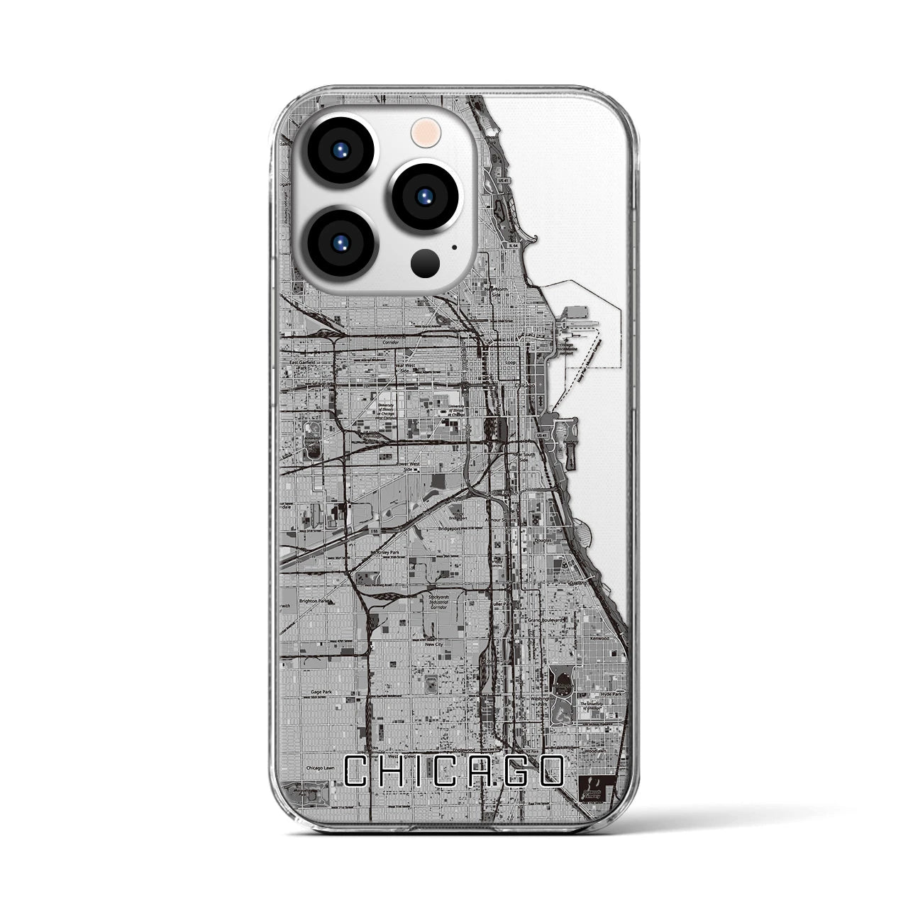 【シカゴ】地図柄iPhoneケース（クリアタイプ・モノトーン）iPhone 13 Pro 用