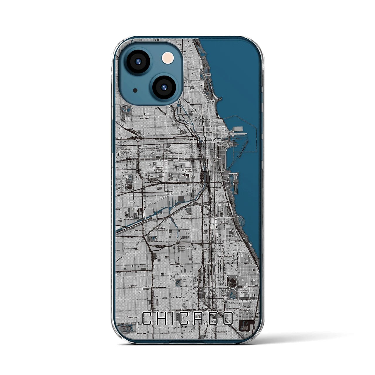 【シカゴ】地図柄iPhoneケース（クリアタイプ・モノトーン）iPhone 13 用