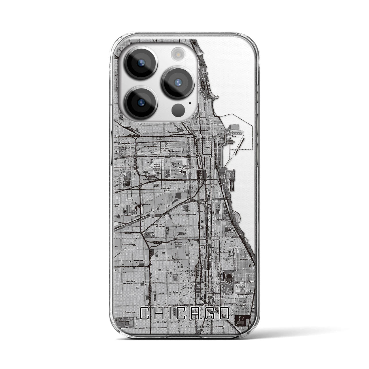 【シカゴ】地図柄iPhoneケース（クリアタイプ・モノトーン）iPhone 14 Pro 用