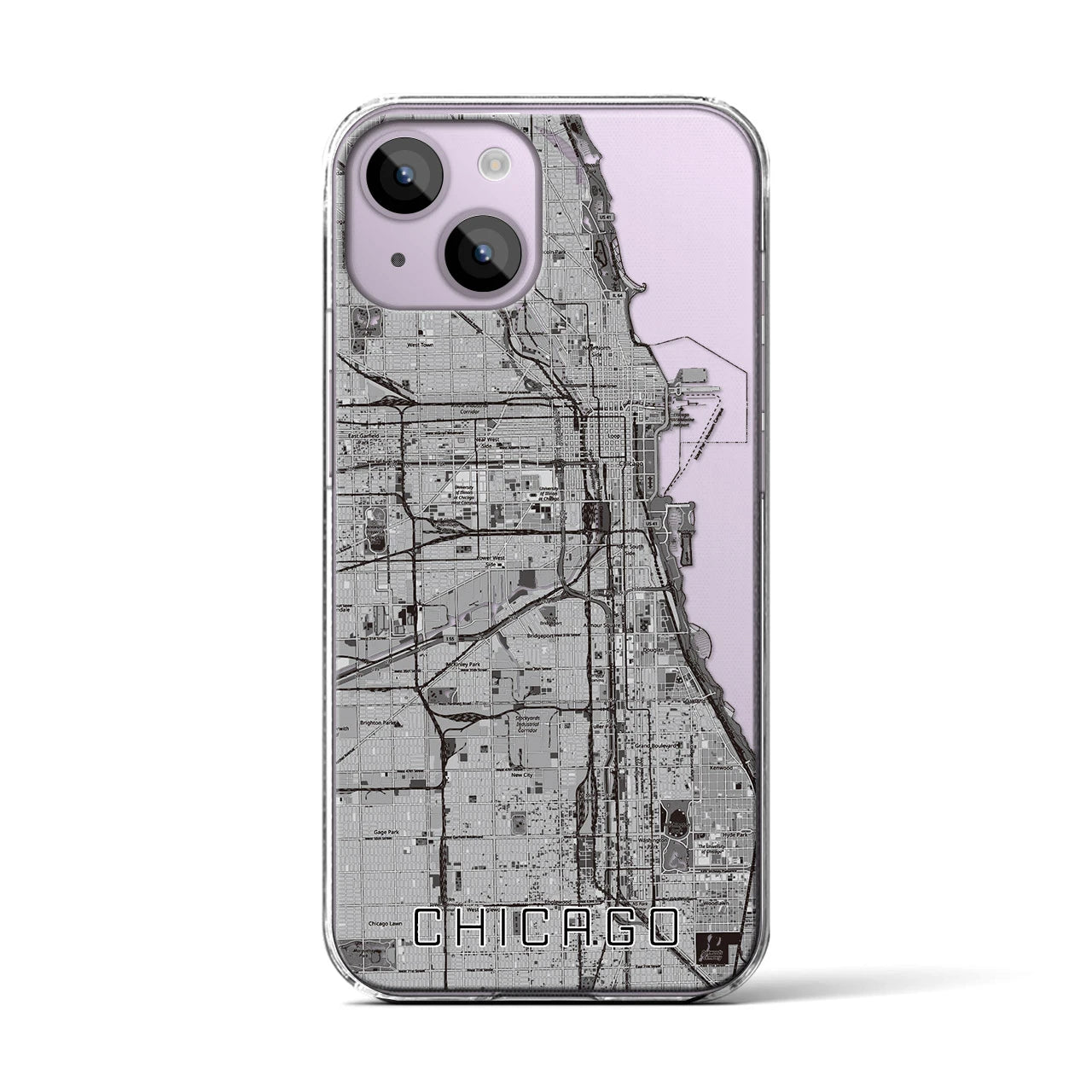 【シカゴ】地図柄iPhoneケース（クリアタイプ・モノトーン）iPhone 14 用