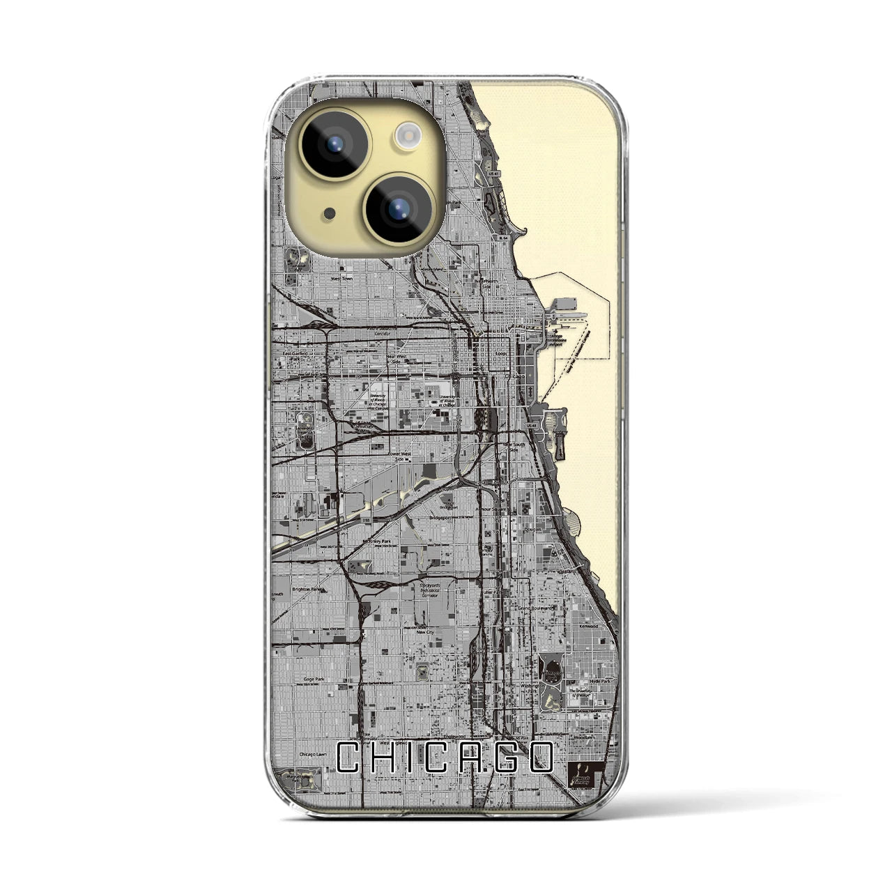【シカゴ】地図柄iPhoneケース（クリアタイプ・モノトーン）iPhone 15 用