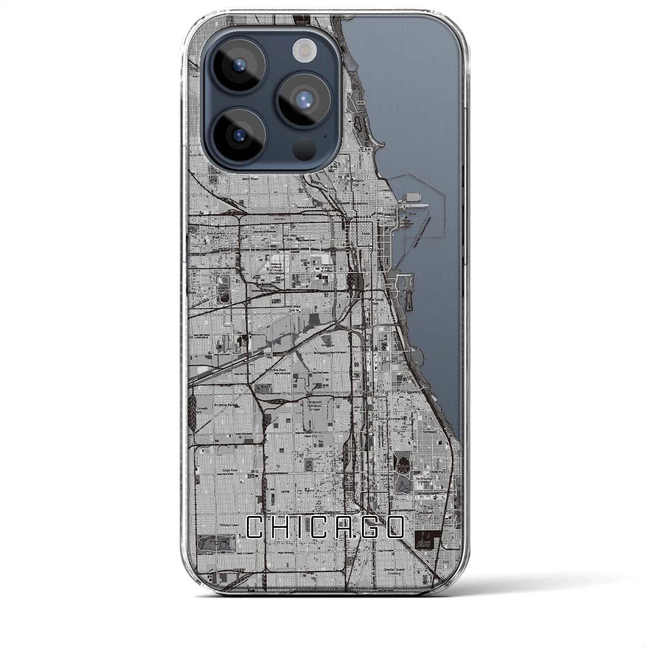 【シカゴ】地図柄iPhoneケース（クリアタイプ・モノトーン）iPhone 15 Pro Max 用