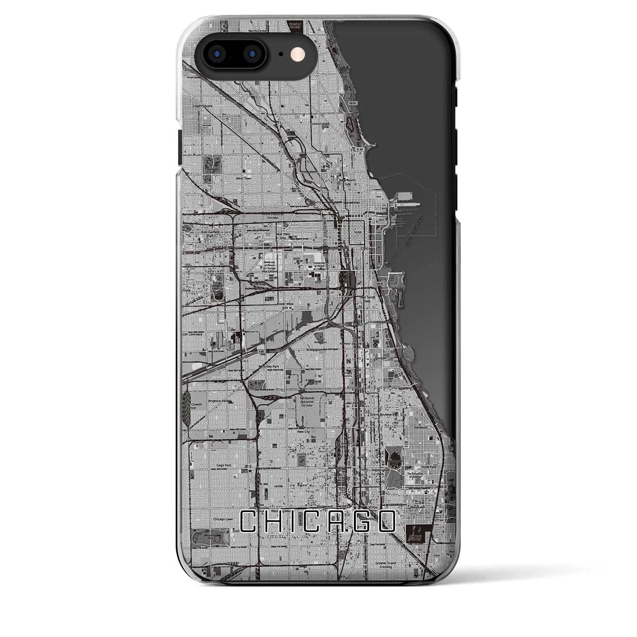 【シカゴ】地図柄iPhoneケース（クリアタイプ・モノトーン）iPhone 8Plus /7Plus / 6sPlus / 6Plus 用
