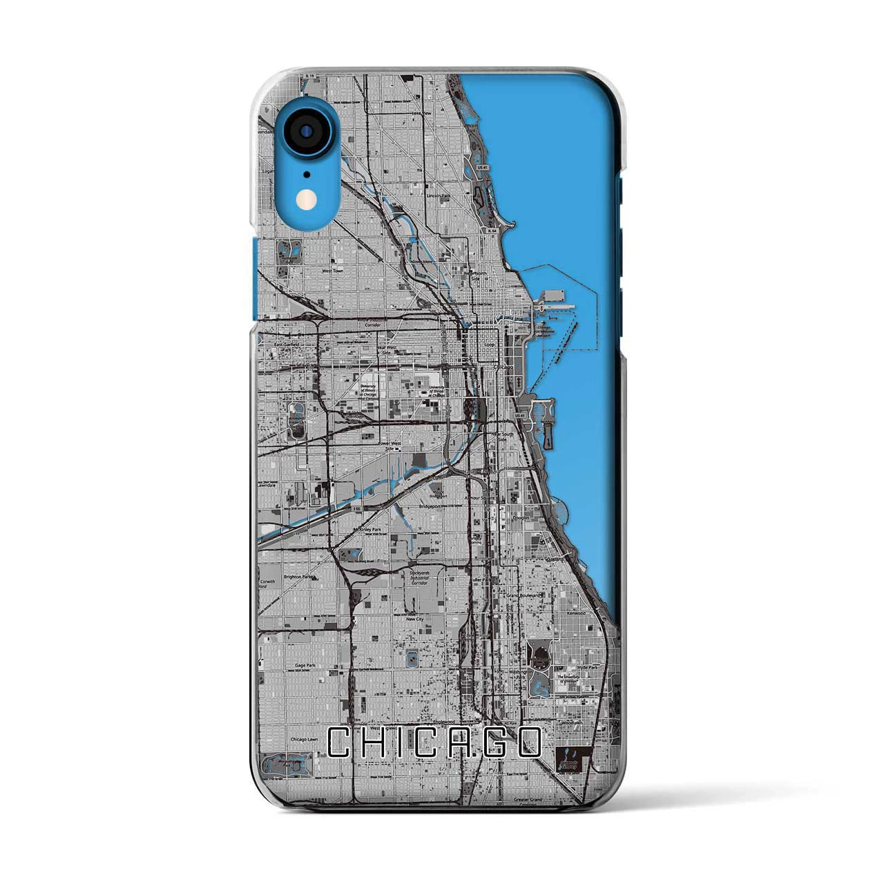 【シカゴ】地図柄iPhoneケース（クリアタイプ・モノトーン）iPhone XR 用