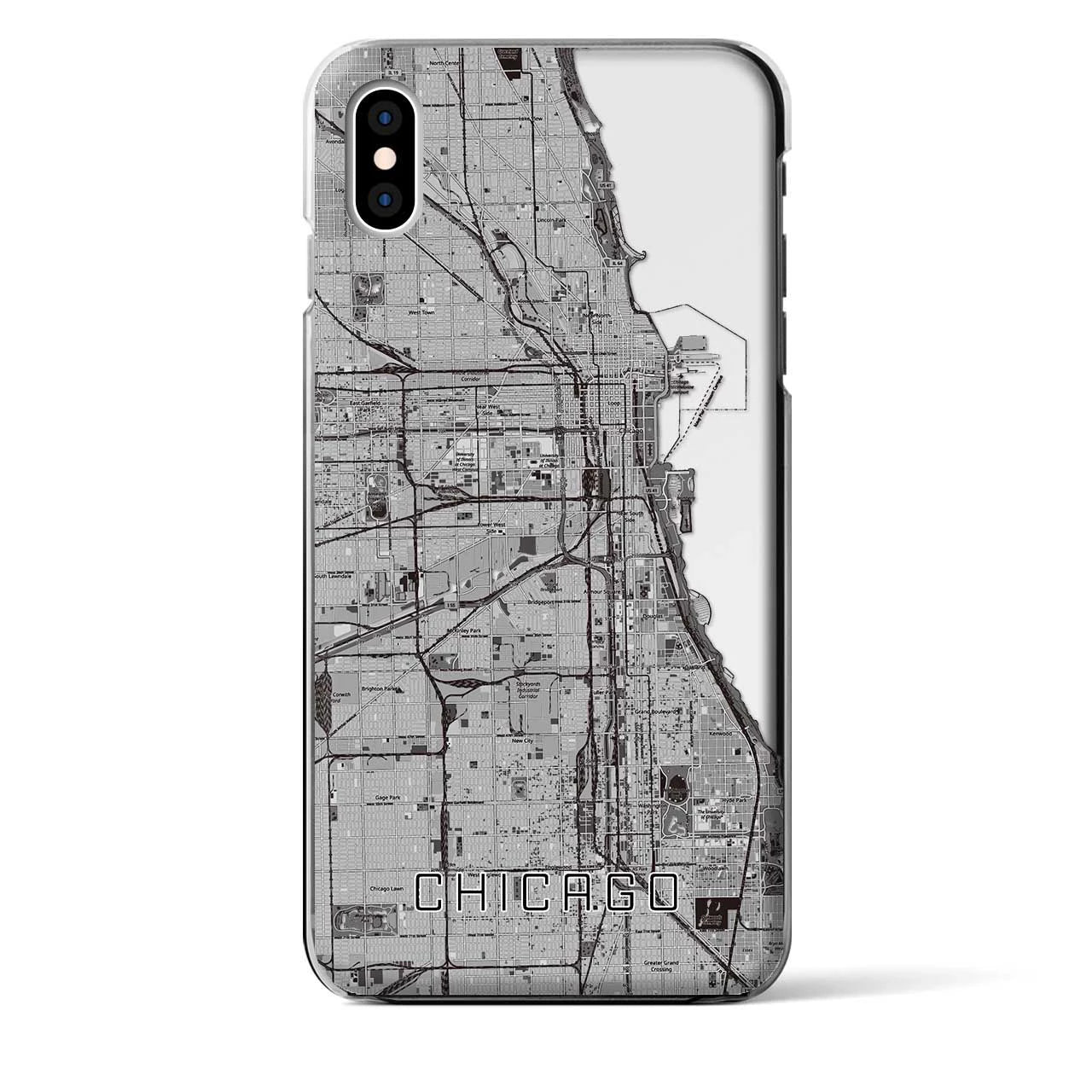 【シカゴ】地図柄iPhoneケース（クリアタイプ・モノトーン）iPhone XS Max 用