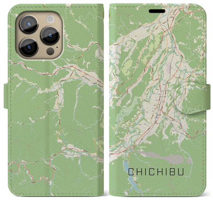 【秩父（埼玉県）】地図柄iPhoneケース（手帳タイプ）ナチュラル・iPhone 14 Pro Max 用