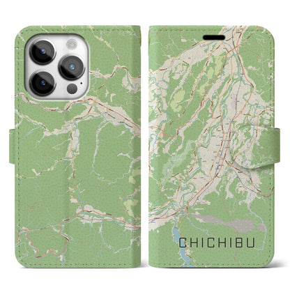 【秩父（埼玉県）】地図柄iPhoneケース（手帳タイプ）ナチュラル・iPhone 14 Pro 用