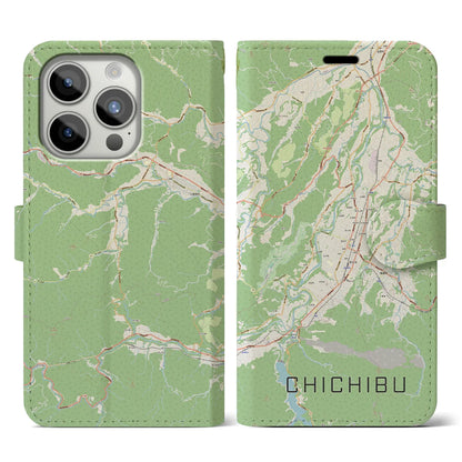 【秩父（埼玉県）】地図柄iPhoneケース（手帳タイプ）ナチュラル・iPhone 15 Pro 用