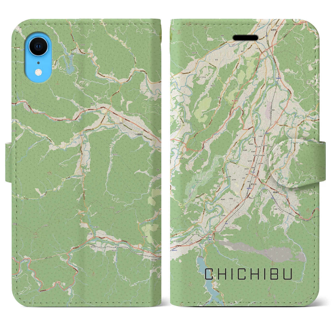 【秩父】地図柄iPhoneケース（手帳両面タイプ・ナチュラル）iPhone XR 用