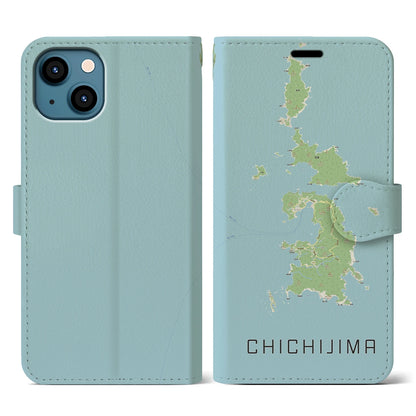 【父島（東京都）】地図柄iPhoneケース（手帳タイプ）ナチュラル・iPhone 13 用
